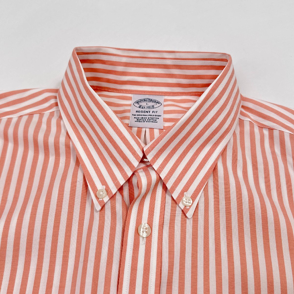 美品◆BROOKS BROTHERS ブルックスブラザーズ REGENT FIT ボタンダウン BD ストライプ 長袖 ワイシャツ ドレスシャツ L /サーモンピンク_画像3