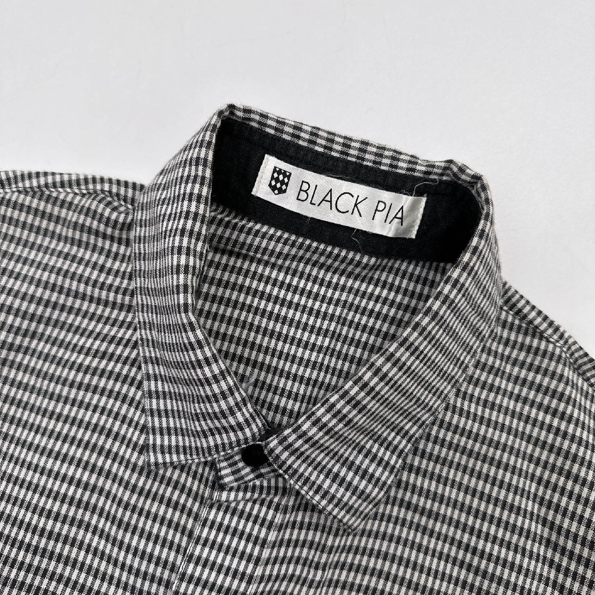 linen.*BLACKPIA черный Piaa в клетку рубашка с коротким рукавом ( M ) / мужской джентльмен Leica сделано в Японии лен 