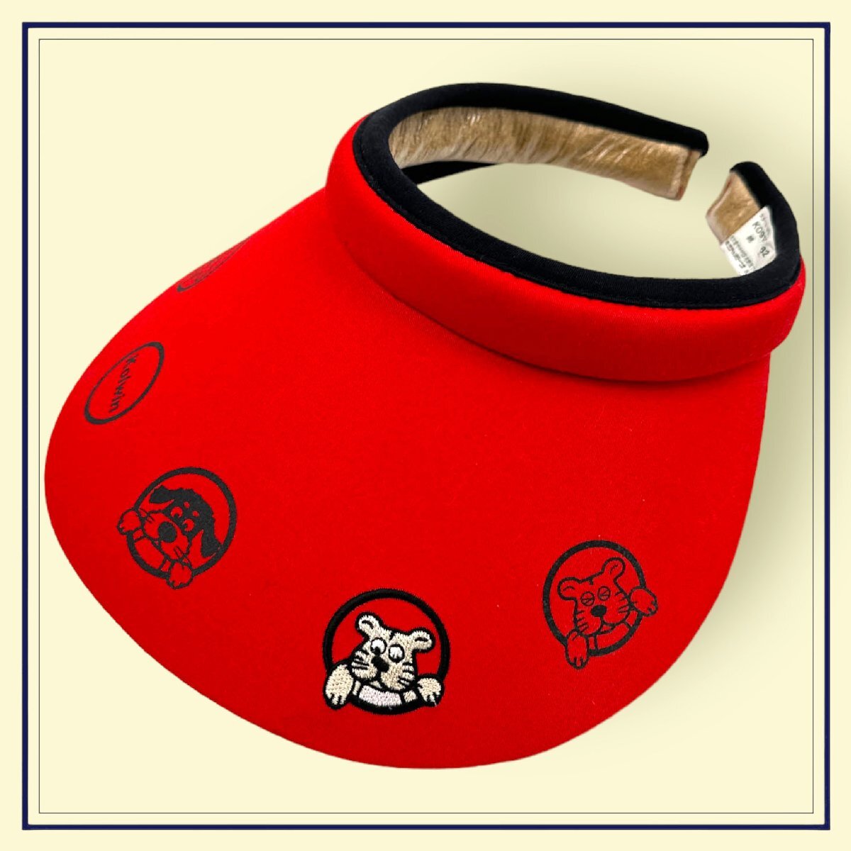 Kolwin コルウィン キャラ刺繍 サンバイザー キャップ 帽子 フリーサイズ/赤/レッド/ゴルフ 日本製_画像1