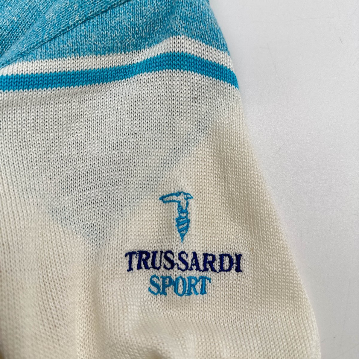 リネン混◆TRUSSARDI SPORT トラサルディ 長袖 デザイン ニット セーター サイズ 40/ブルー系/レディース ビンテージ スポーツ ゴルフ_画像5