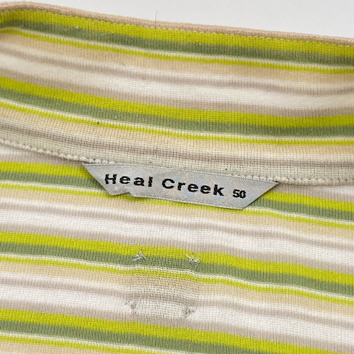 ゴルフ◆Heal Creek ヒールクリーク ボーダー柄 ハーフジップ 半袖シャツ ポロシャツ サイズ ( 50 ) / グリーン系 メンズ スポーツ 日本製_画像7