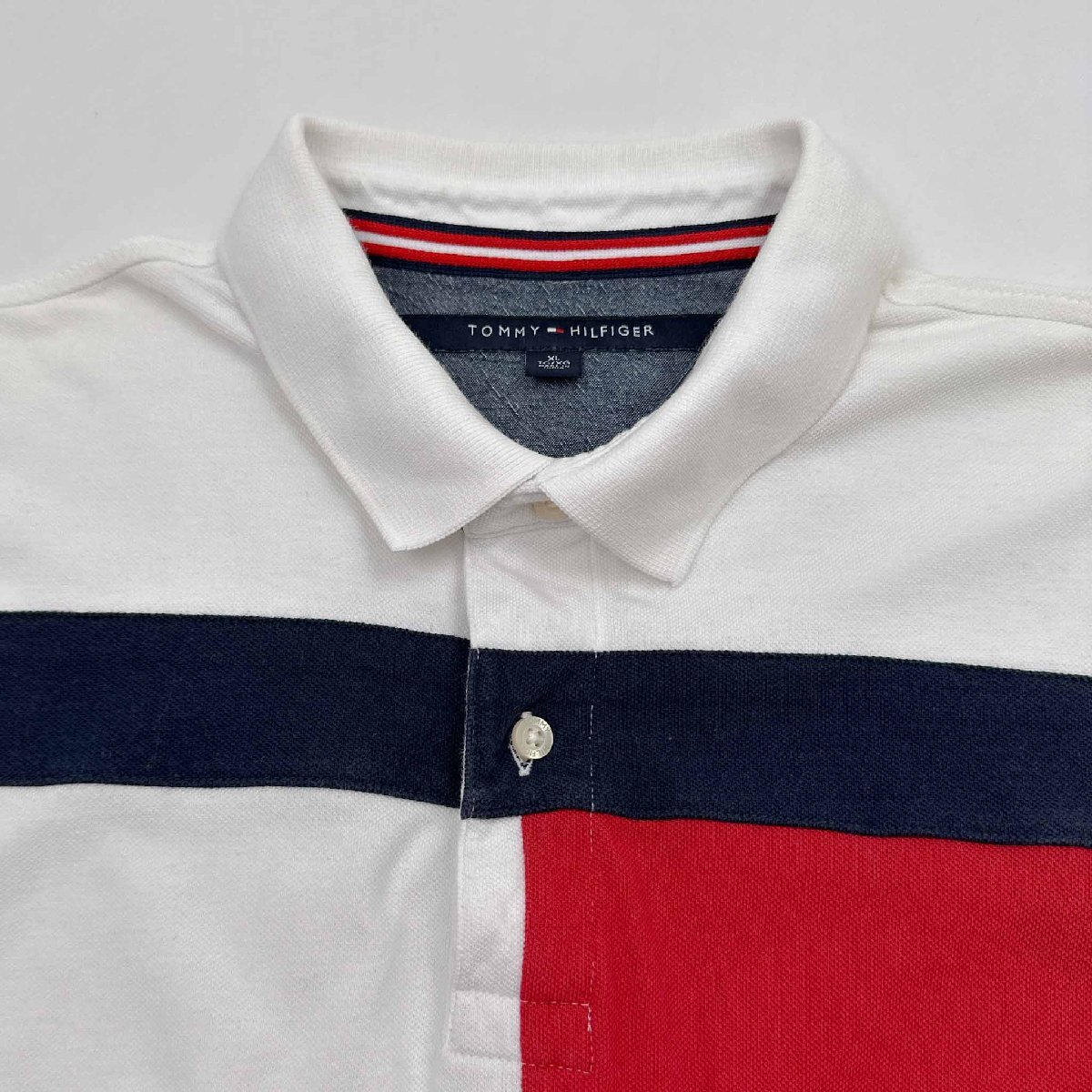 TOMMY HILFIGER トミーヒルフィガー フラッグ デザイン 鹿の子 半袖 ポロシャツ XL /白/ホワイト/メンズ/ビッグサイズ_画像3