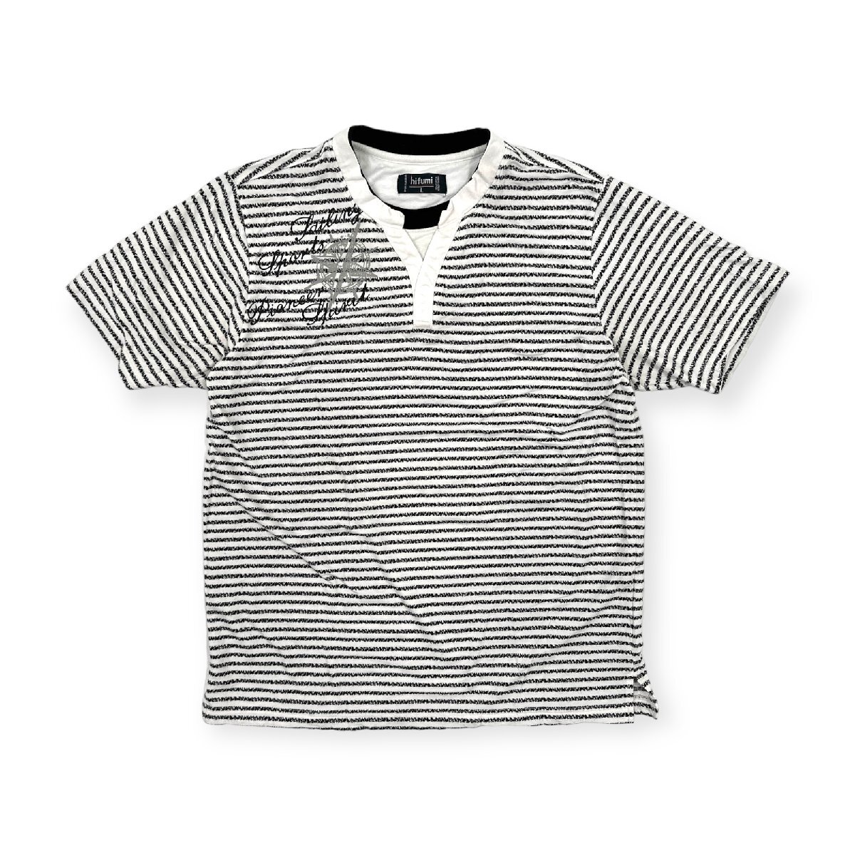 hifumi ヒフミ レイヤード風 ボーダー 半袖Tシャツ カットソー サイズ L/ホワイト ブラック 系/ゴルフ_画像1