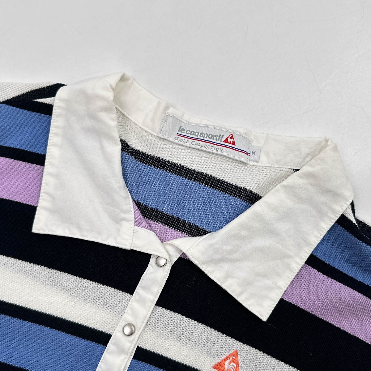 le coq sportif GOLF ルコック ゴルフ ボーダー柄 半袖 ポロシャツ サイズ M /レディース/スポーツ/ホワイト×ブルー×ブラック×パープル_画像4