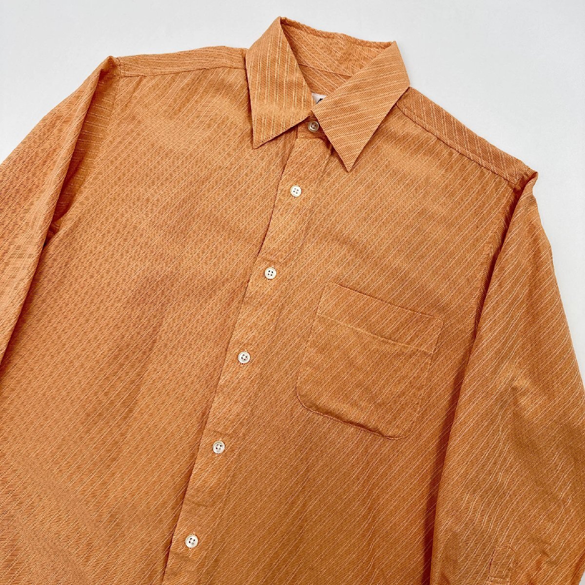 シルク混◆高級◆ARAMIS アラミス 斜めストライプ柄 長袖シャツ S /オレンジ/シルク&コットン/絹/ドレスシャツ_画像2
