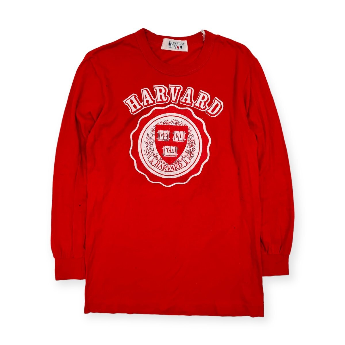 希少!!レア!!当時物!!◆VAN JAC ヴァン ヂャケット HARVARD カレッジ プリント 長袖Tシャツ カットソー M /70s 80s/ビンテージ/赤/レッド_画像2