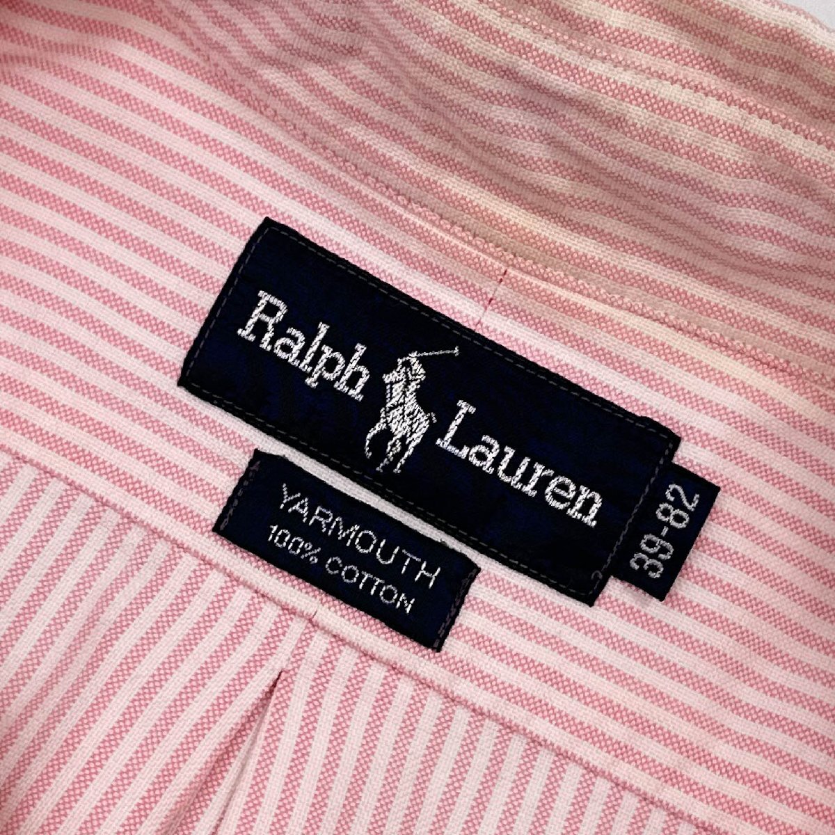 RALPH LAUREN ラルフローレン ストライプ BD ボタンダウン オックスフォード 長袖 シャツ 刺繍 39-82/YARMOUTHコットン/ピンク_画像5