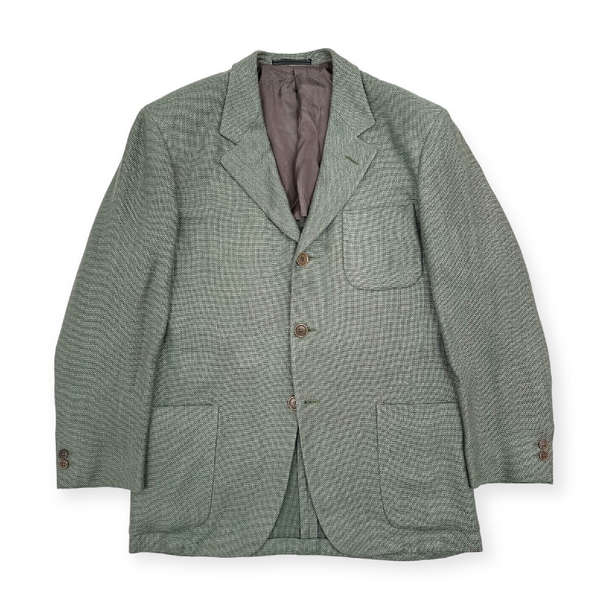 Ermenegildo Zegna -soft- エルメネジルドゼニア 麻混 3B テーラードジャケット ブレザー 50 / グリーン系 春夏 メンズ D-TK-6297_画像1