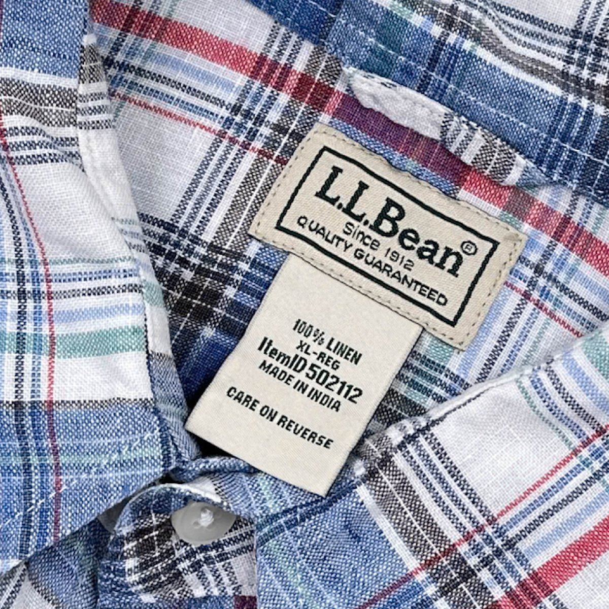 リネン100%◆L.L.Bean エルエルビーン マドラスチェック柄 長袖 シャツ サイズ XL-REG /麻 メンズ 古着 90s/502112_画像5