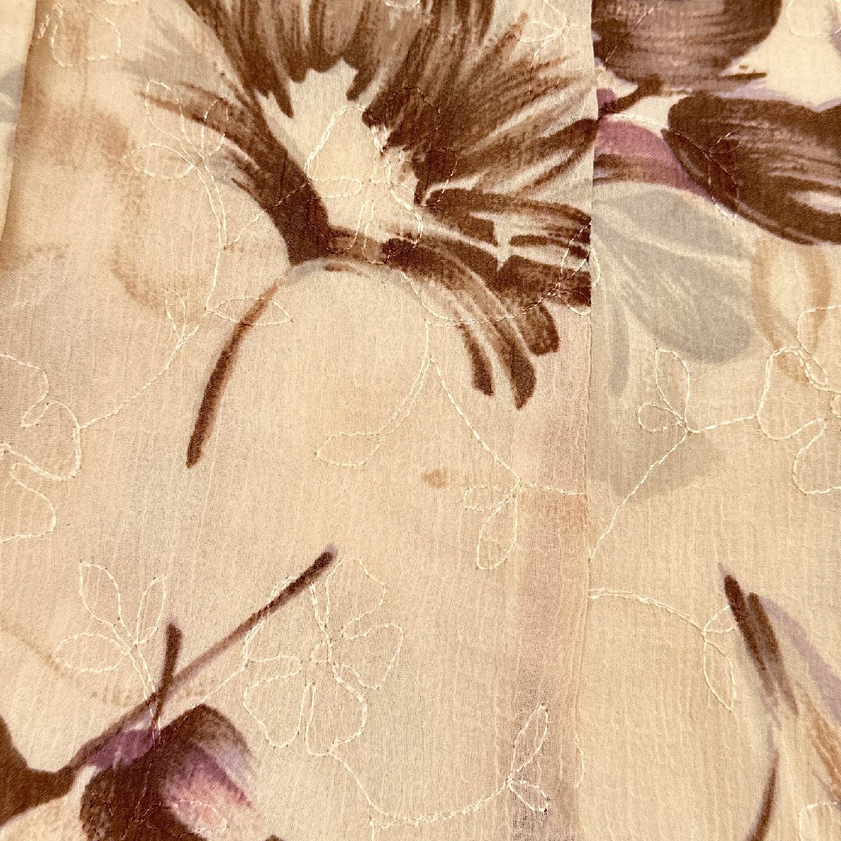 Leilian レリアン ショールカラー フローラル 花 デザイン 刺繍 シャツ ブラウス 薄手 サイズ 11/ベージュ系_画像6