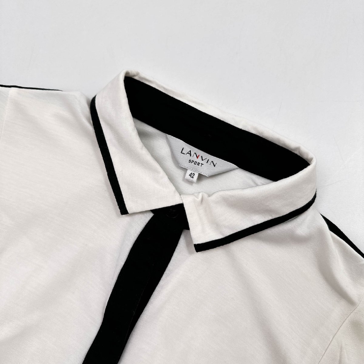 LANVIN SPORT ランバン フレンチスリーブ 半袖シャツ ポロシャツ ブラウス 薄手 42/白 ホワイト 系 レディース_画像4