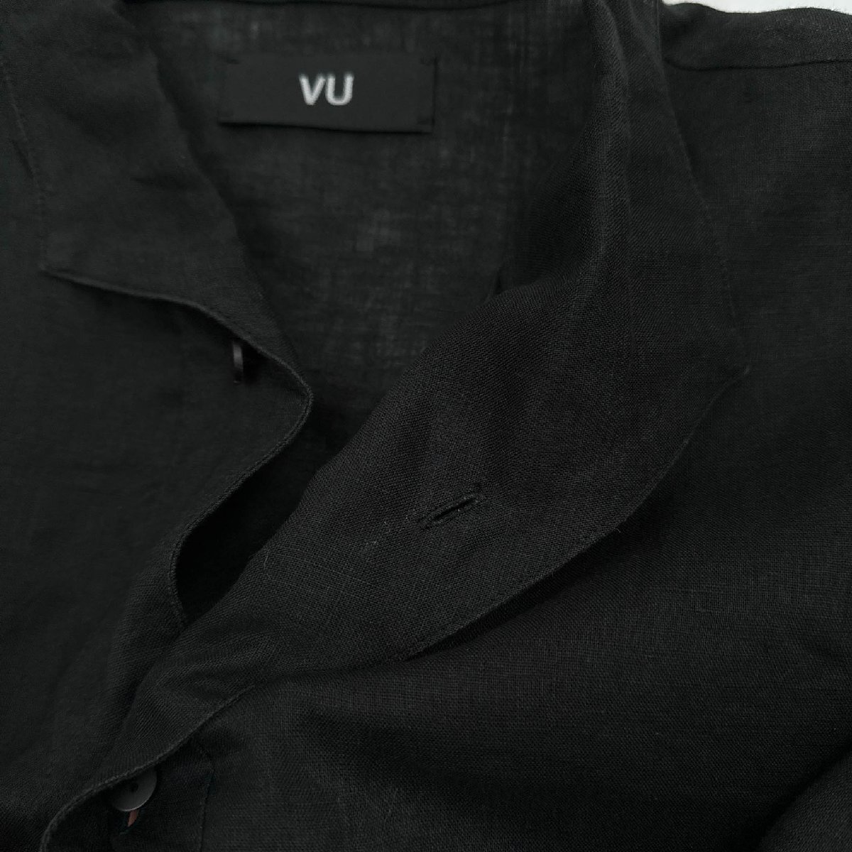 リネン100%◆VU ヴウ オープンカラー 半袖 5分丈 シャツ 麻 サイズ 2/ブラック 黒/メンズ 日本製_画像7