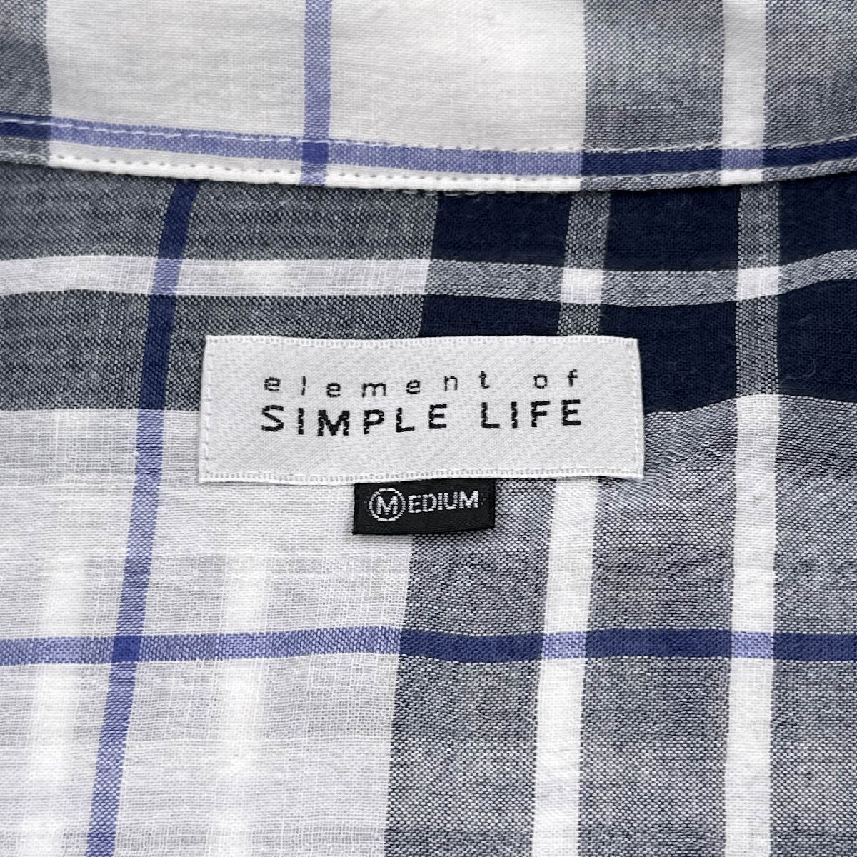 element of SIMPLE LIFE シンプルライフ チェック柄 半袖シャツ Mサイズ /白×紺/メンズ/紳士/薄手_画像5