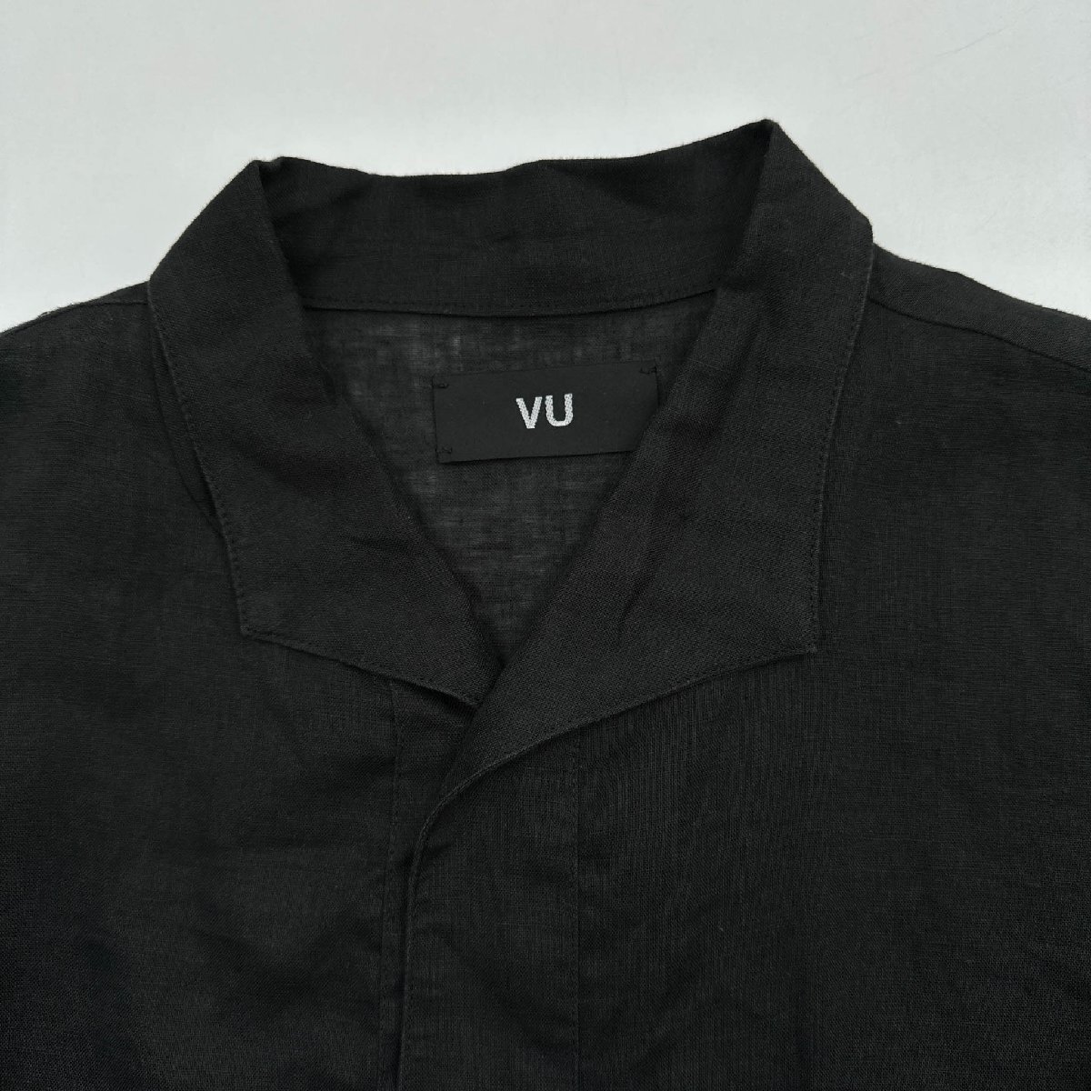 リネン100%◆VU ヴウ オープンカラー 半袖 5分丈 シャツ 麻 サイズ 2/ブラック 黒/メンズ 日本製_画像5
