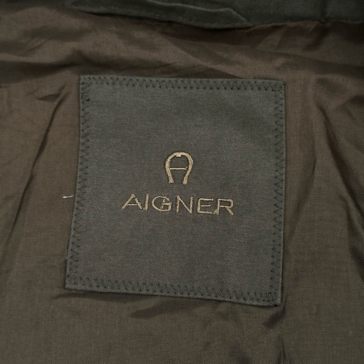 AIGNER アイグナー フード付き 中綿 ジャンパー コート 52 / カーキ オリーブ メンズ_画像4