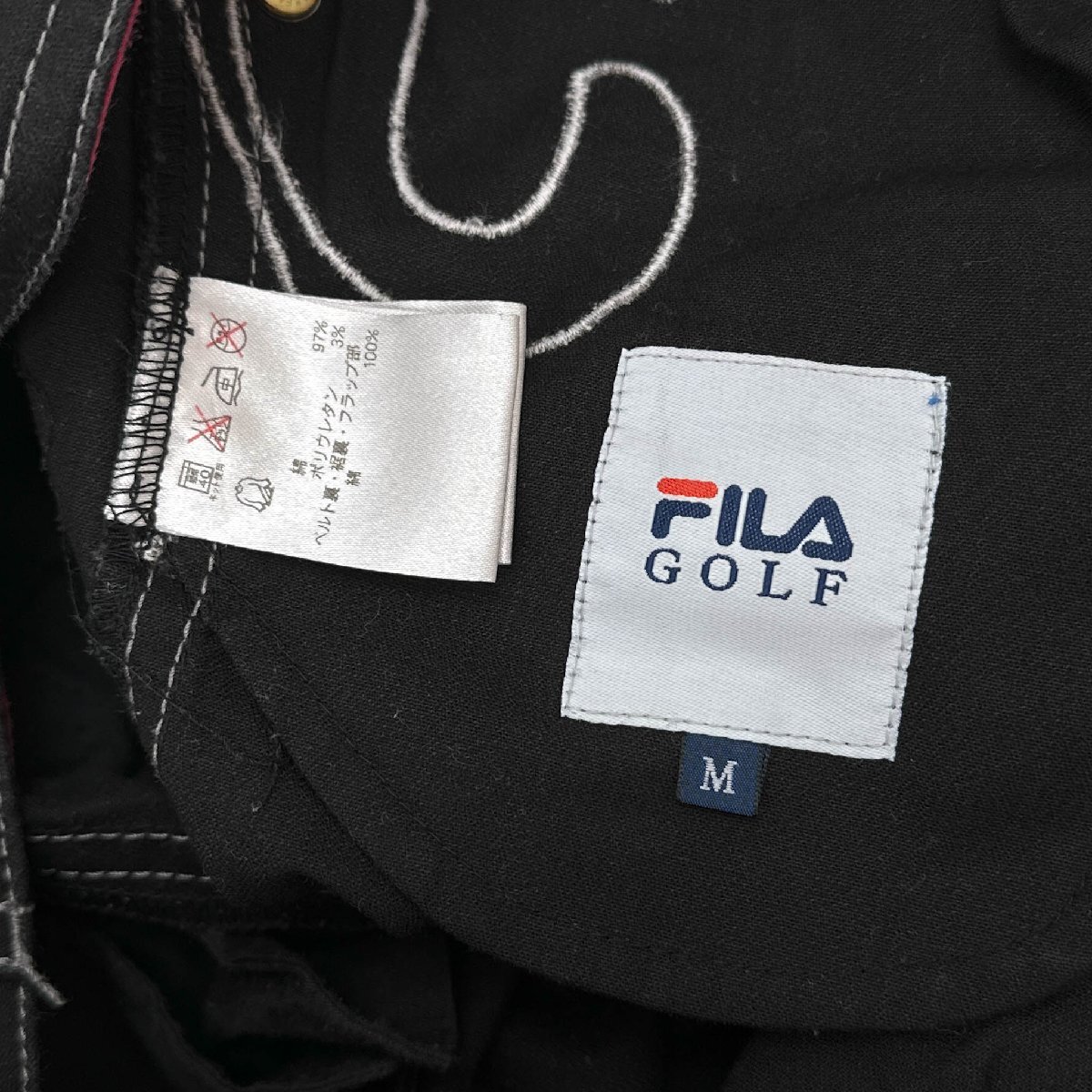 FILA GOLF フィラゴルフ チェック柄切替 ストレッチ ハーフ カーゴパンツ ボトムス M /ブラック×ピンク/レディース/スポーツ_画像6