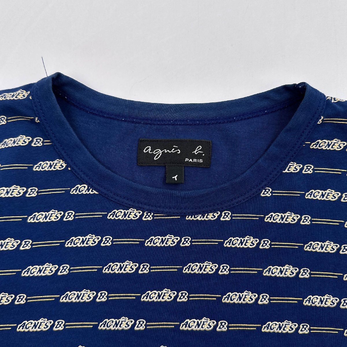 agnes b. アニエスベー ロゴ ボーダー 半袖 Tシャツ カットソー サイズ (イ) /ネイビー/レディース_画像3