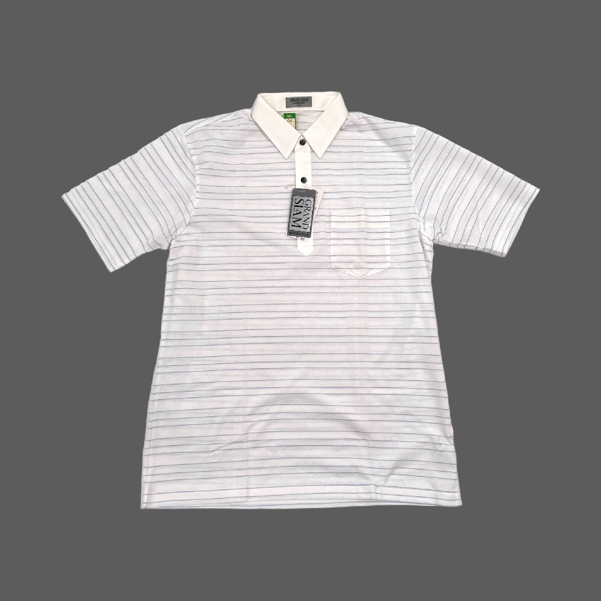  unused!! tag attaching *Munsingwear grandoslam Munsingwear wear border pattern polo-shirt with short sleeves L size / white group white / men's sport Golf 
