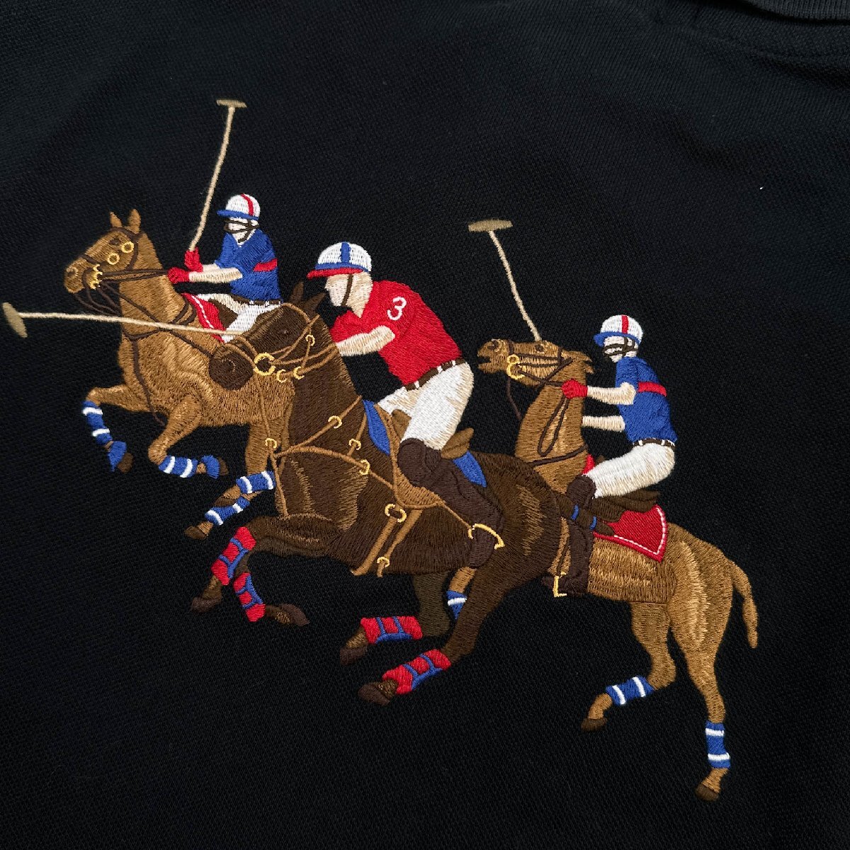 Polo by Ralph Lauren ポロラルフローレン CUSTOM FIT BIG 刺繍 デザイン ナンバリング 半袖 ポロシャツ 鹿の子 XS/ブラック メンズ_画像2