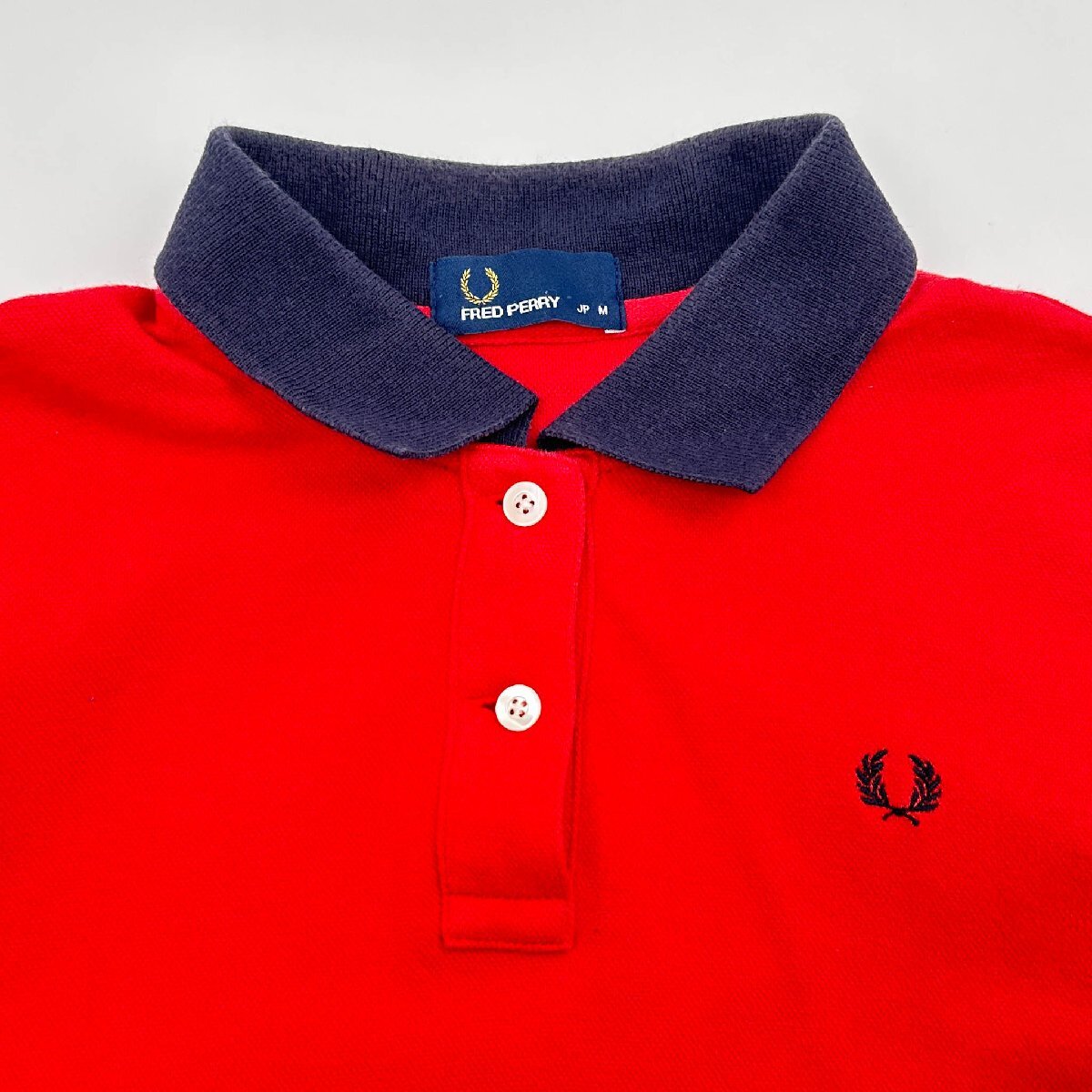 背中ユニオンチェック柄!!◆FRED PERRY フレッドペリー 半袖 ポロシャツ M /レッド×ネイビー/ヒットユニオン/日本製/レディース_画像3