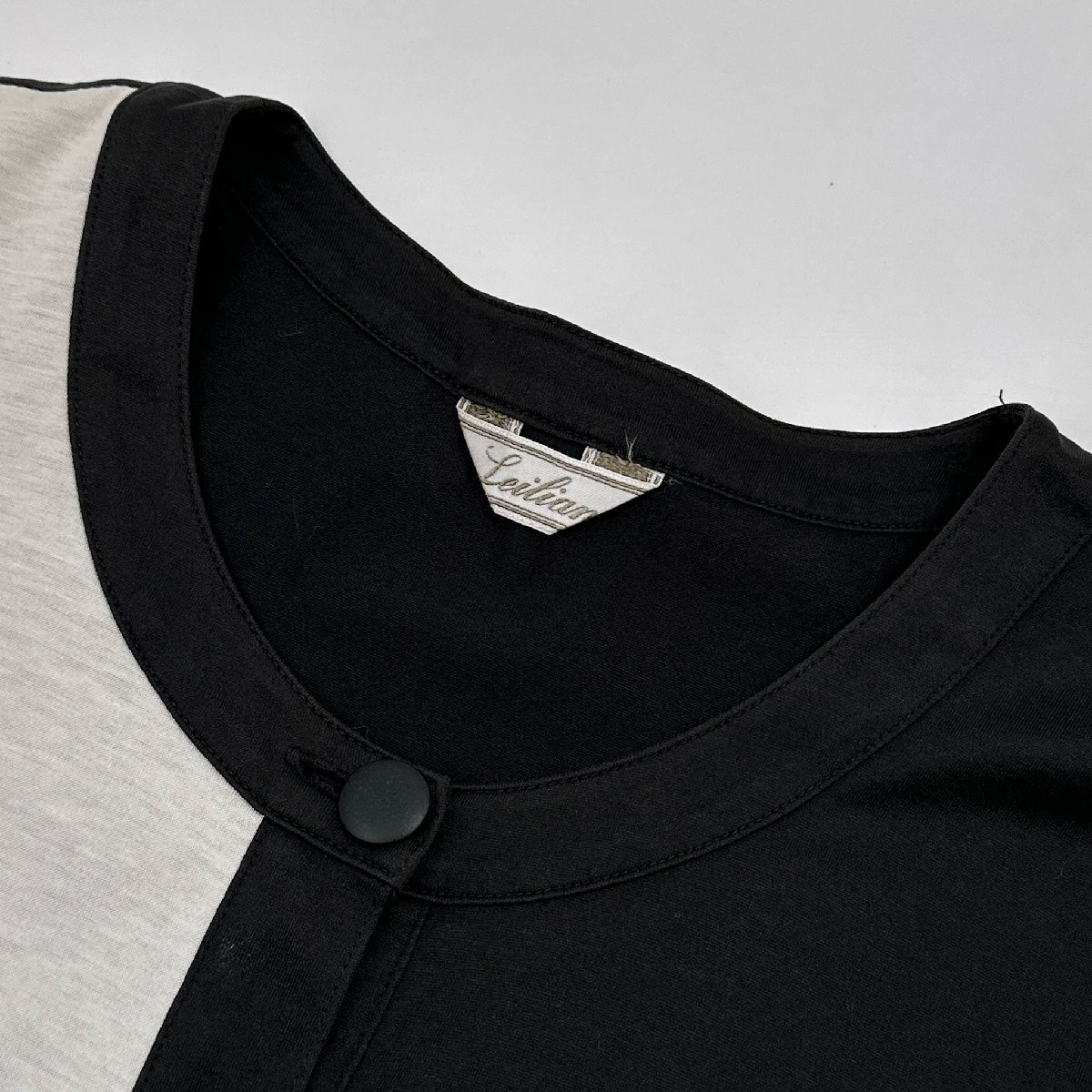 Leilian レリアン クレイジーパターン 刺繍 ラインストーン 総柄 半袖 シャツ ブラウス /ブラック×ホワイト系_画像5