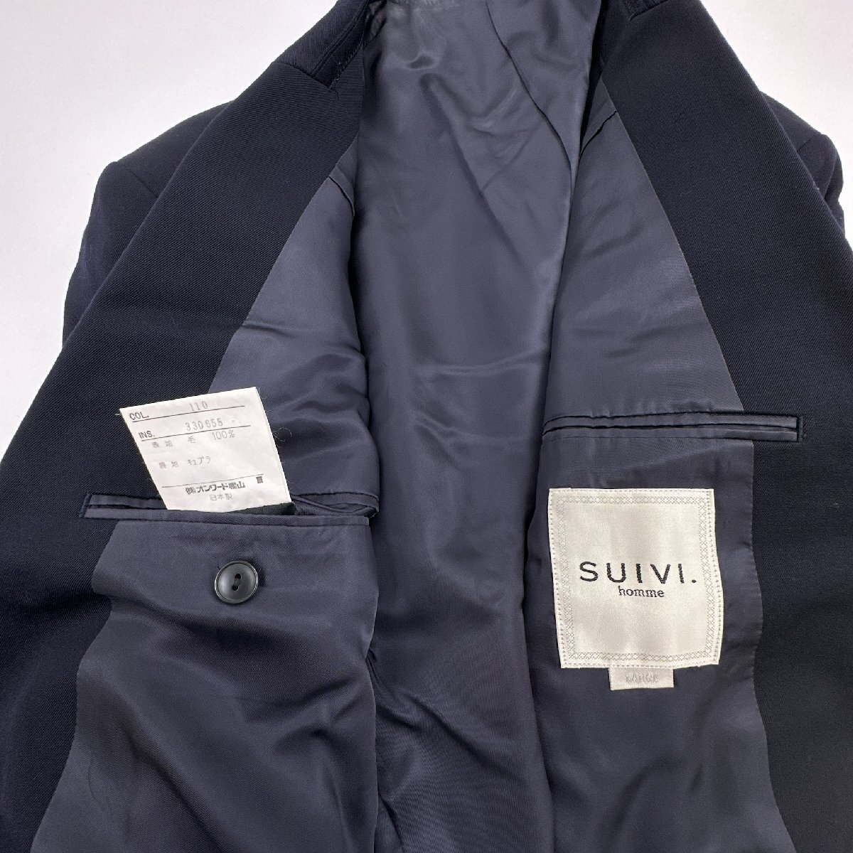 上下◆SUIVI homme スイヴィ セットアップ スーツ テーラードジャケット スラックス Lサイズ/ネイビー 濃紺/メンズ 日本製_画像4