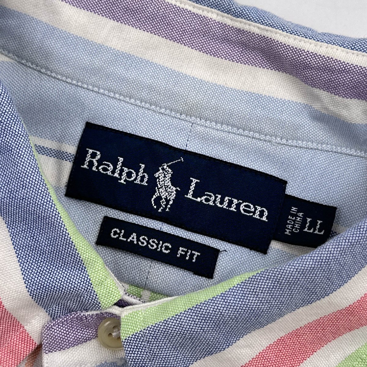 Ralph Lauren ラルフローレン CLASSIC FIT ストライプ 刺繍 BD ボタンダウン オックスフォード 長袖シャツ LL /インパクト21 ビンテージ_画像4