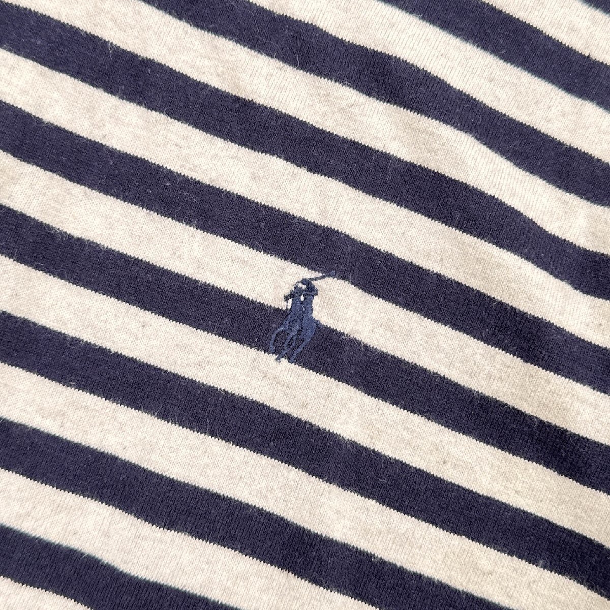 リネン混◆Polo by Ralph Lauren ポロラルフローレン ボーダー 刺繍 半袖 ポロシャツ L/メンズ 麻_画像5
