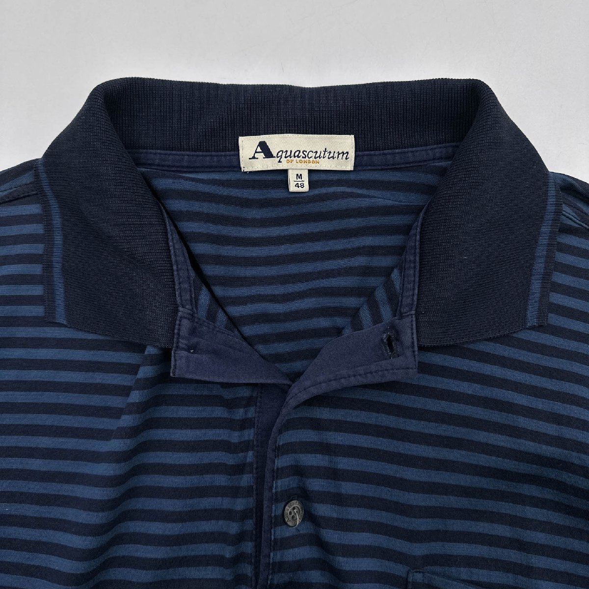 Aquascutum アクアスキュータム ボーダー柄 半袖 ポロシャツ Mサイズ/ネイビー系 紺系/メンズ_画像6