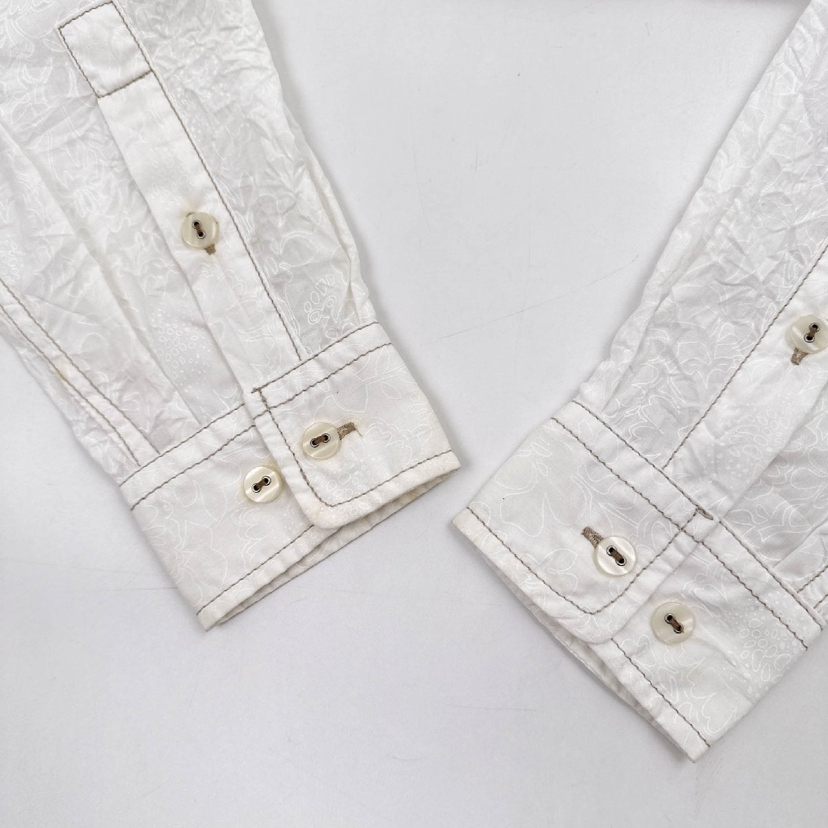 G-STAGE Jeans 新品タグ付き 訳アリ しわ加工 花柄 総柄 プルオーバーデザイン 長袖シャツ M / 白 ホワイト メンズ /03_画像8