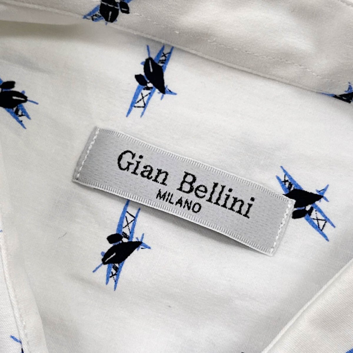 イタリア製◆ジャンベリーニ Gian Bellini 飛行機柄 総柄 ワイドカラー 長袖シャツ サイズ L /白 ホワイト ストレッチ メンズ/ミエル代理_画像4