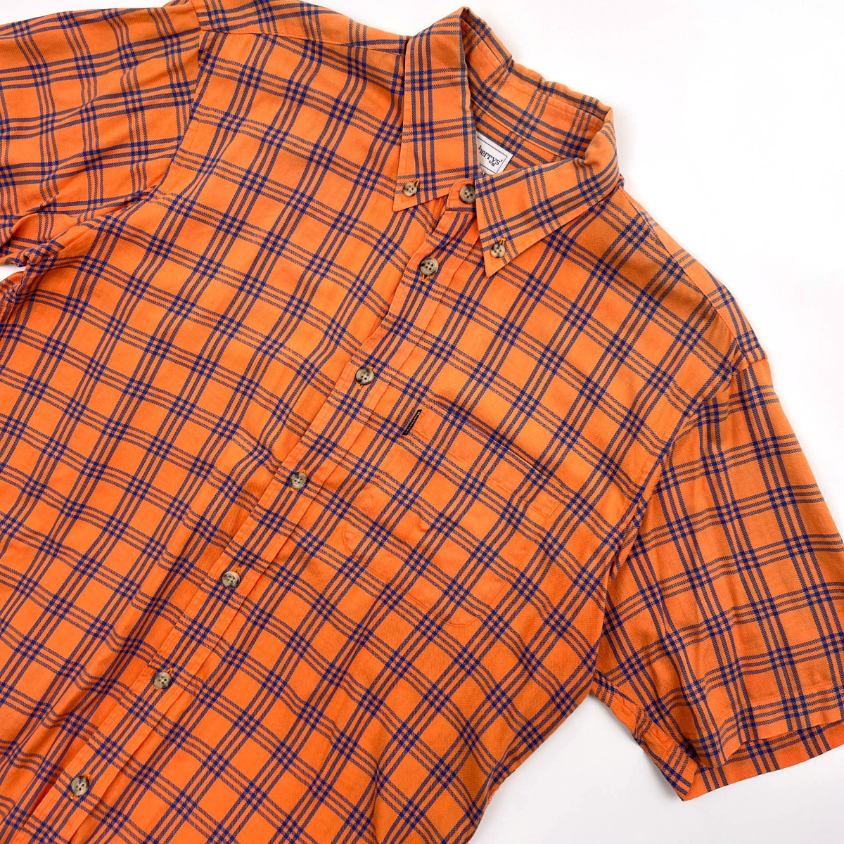 90s VINTAGE Burberry Burberry check pattern BD short sleeves shirt size L orange burberrys