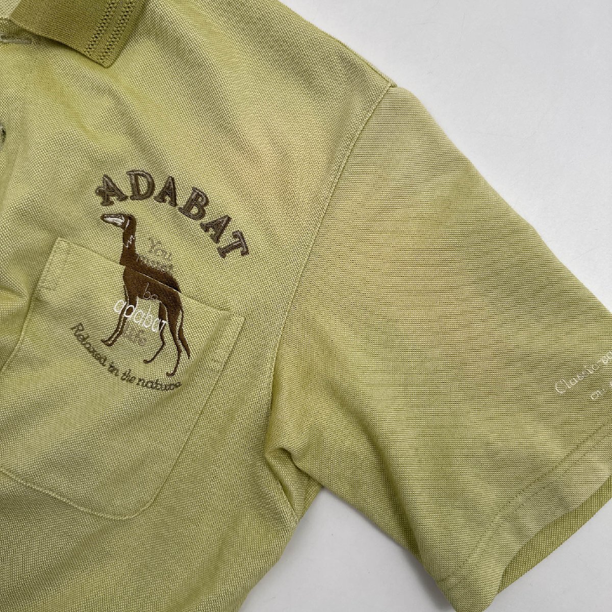 adabat アダバット 刺繍デザイン 半袖 ポロシャツ サイズ 4/ライムグリーン 系/メンズ/ゴルフ/日本製 ワールド_画像9