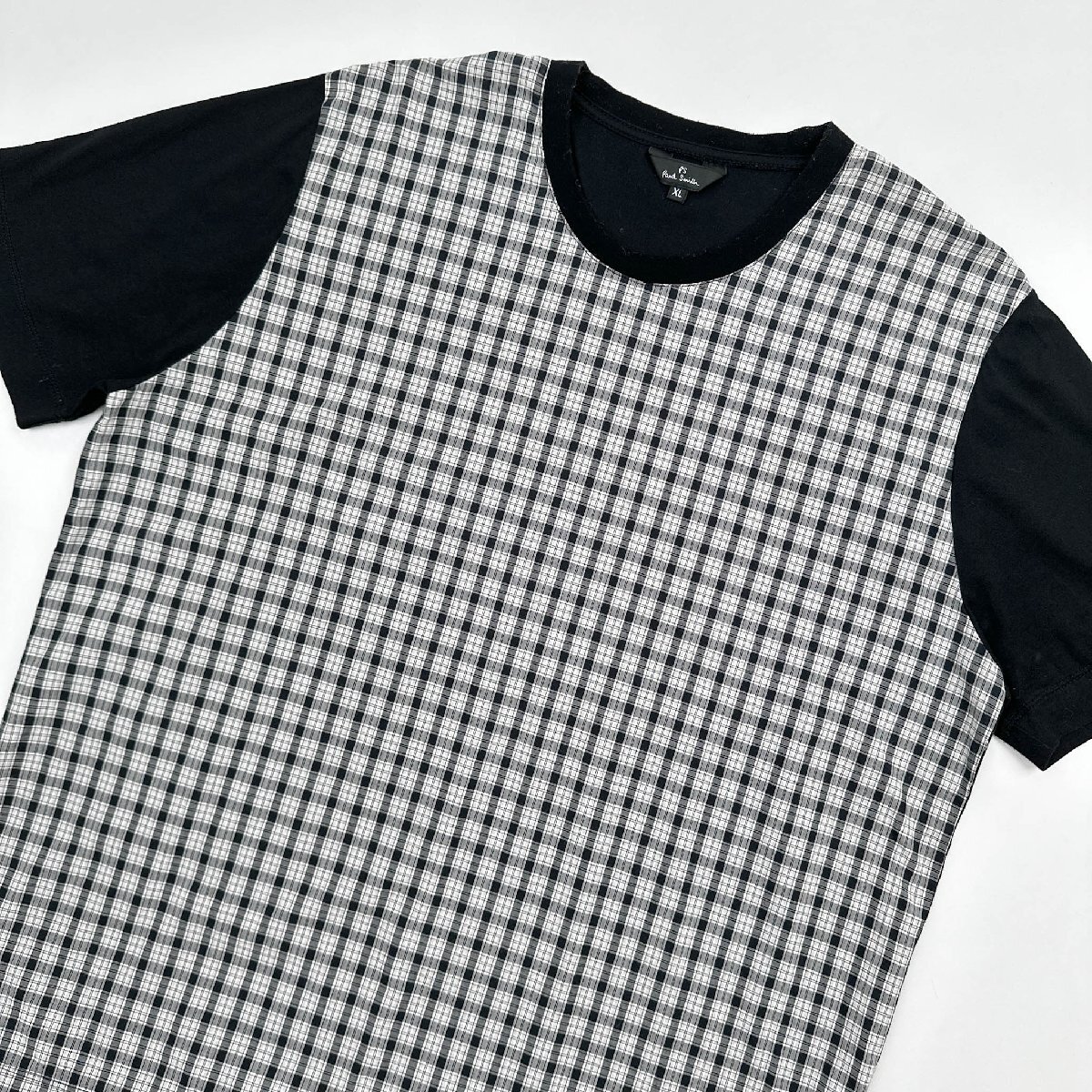 PS Paul Smith ポールスミス チェック柄 切替 半袖 Tシャツ カットソー XL/黒/ブラック/メンズ/ジョイックスコーポレーション/日本製_画像2