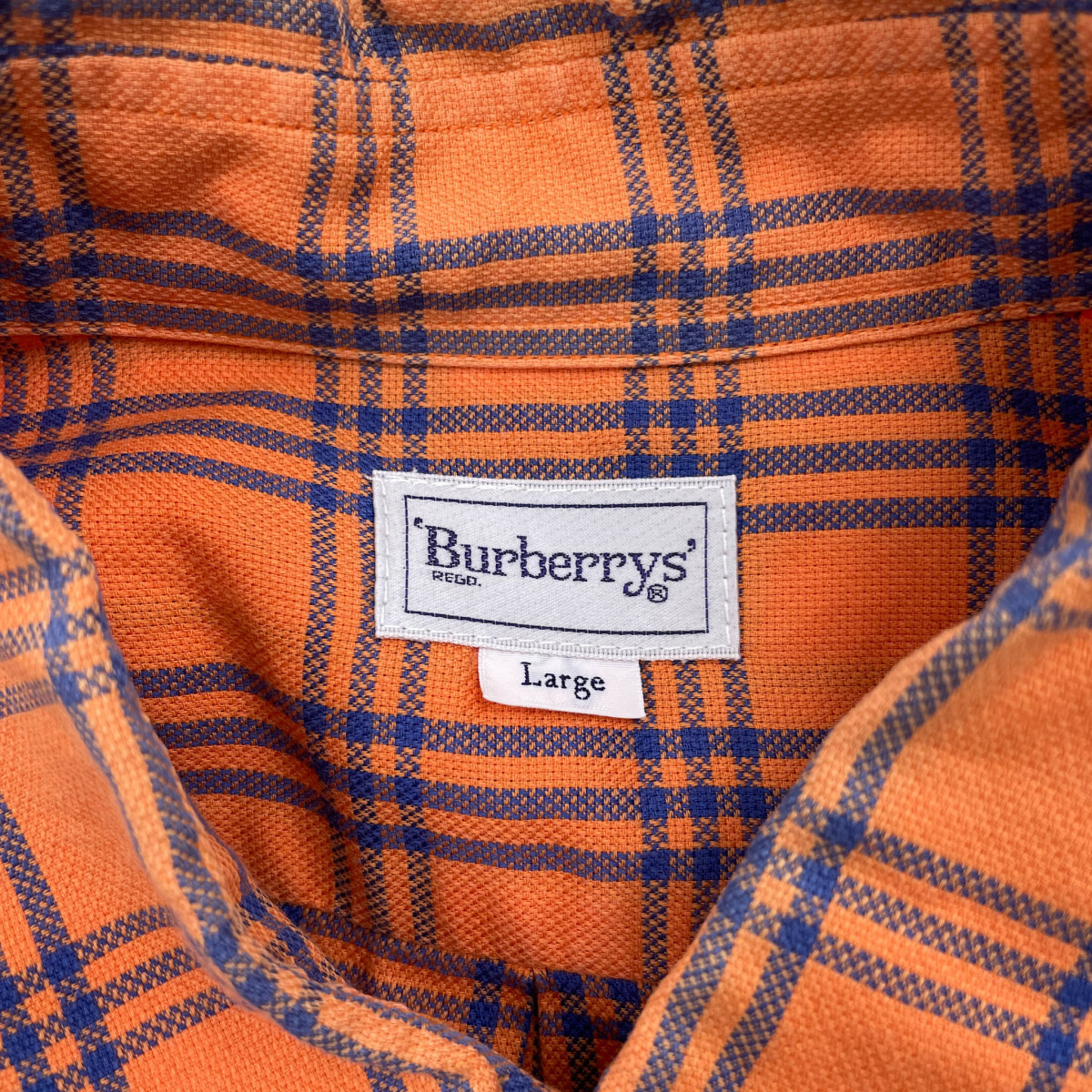 90s VINTAGE Burberry バーバリー チェック柄 BD 半袖シャツ サイズ L オレンジ burberrys_画像4