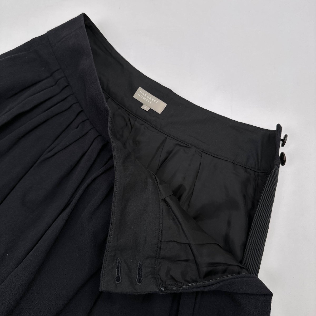MARGARET HOWELL マーガレットハウエル ギャザー スカート フレア サイズ 2/ブラック 黒/レディース 日本製 アングローバル_画像6
