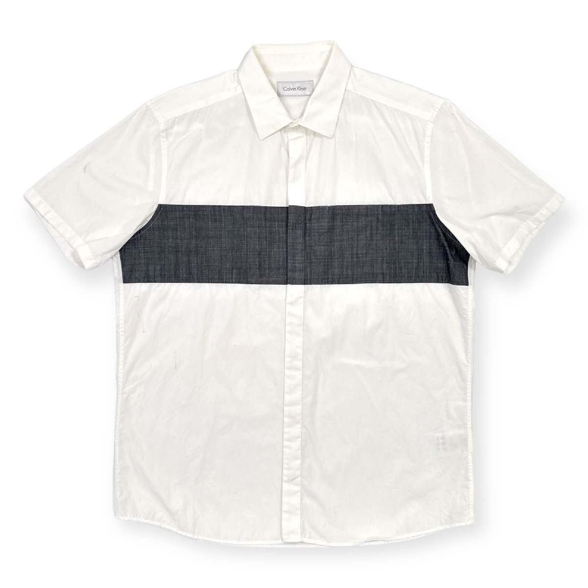 Calvin Klein カルバンクライン 切替 デザイン 比翼仕立て 半袖シャツ L/ホワイト/白/メンズ_画像2