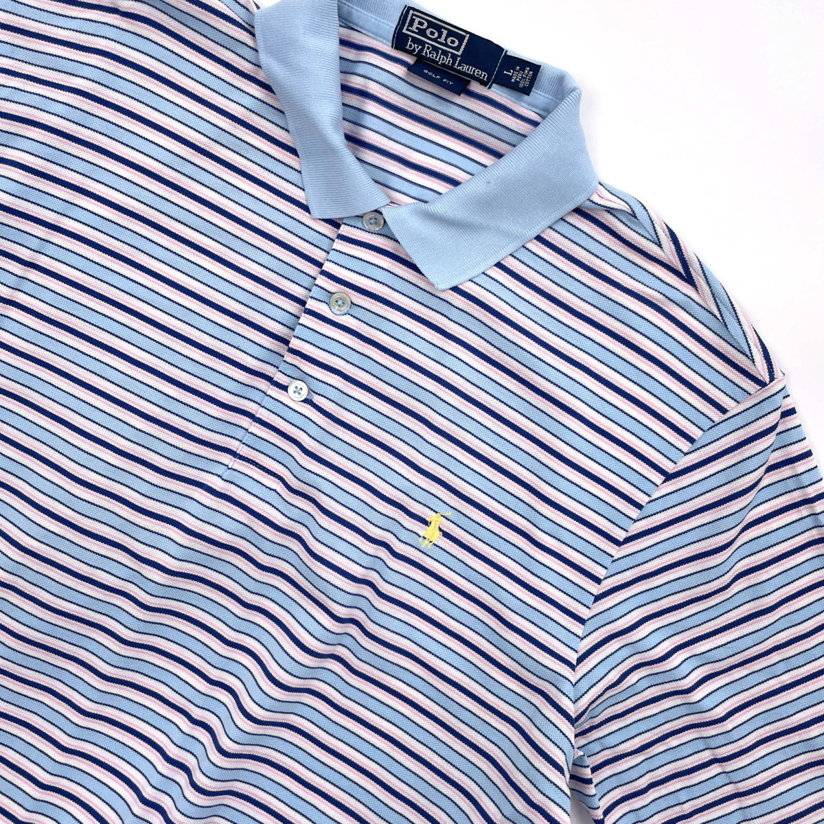 Polo by Ralph Lauren ラルフローレン ボーダー ポニー刺繍 半袖 ポロシャツ サイズ L_画像2