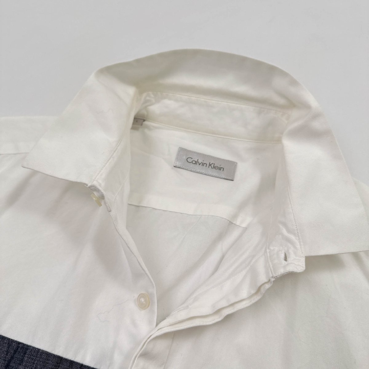 Calvin Klein カルバンクライン 切替 デザイン 比翼仕立て 半袖シャツ L/ホワイト/白/メンズ_画像4