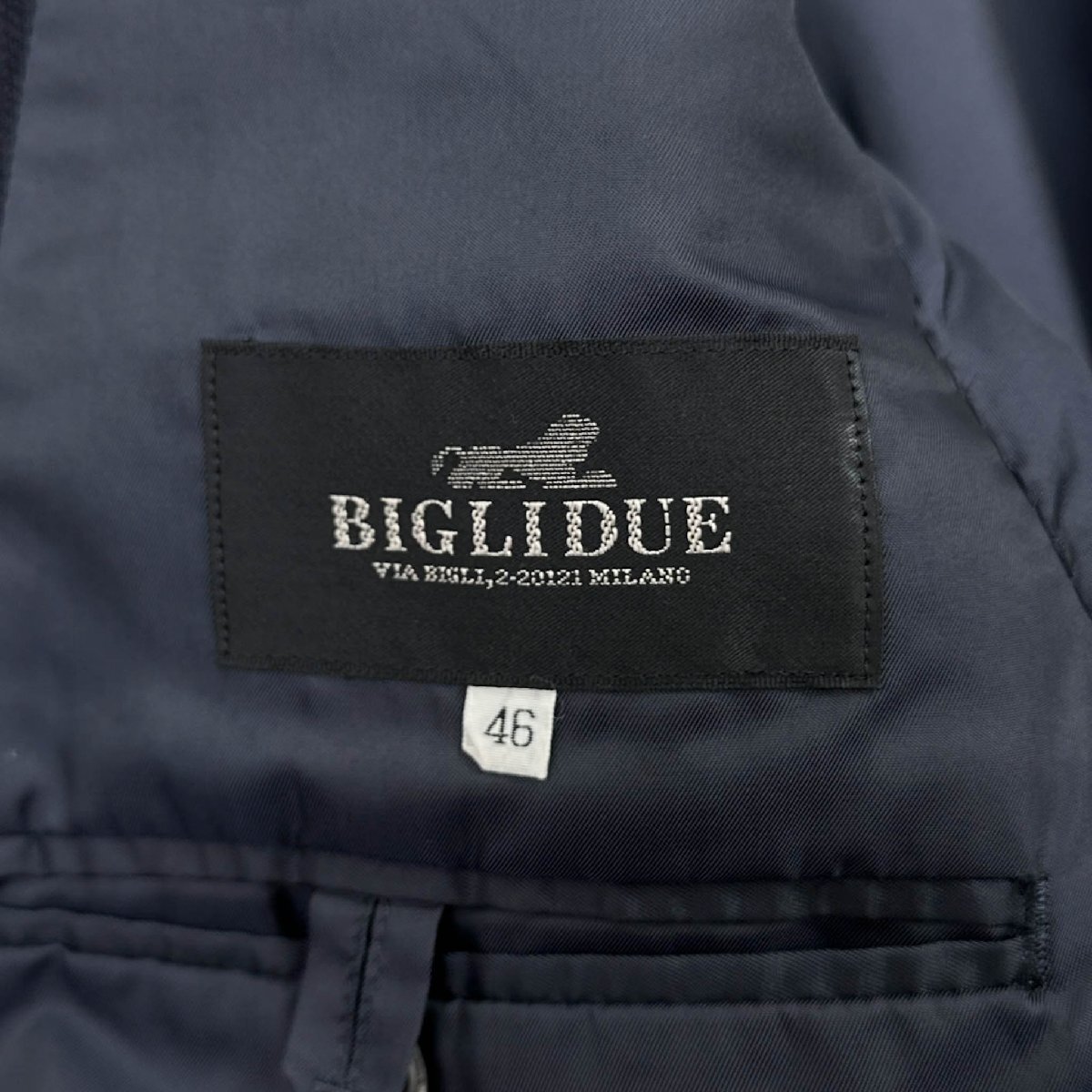 上下◆BIGLIDUE ビリドゥーエ セットアップ スーツ 2B テーラードジャケット スラックスパンツ 46/濃紺/日本製/ライカ/春夏/背抜き_画像5