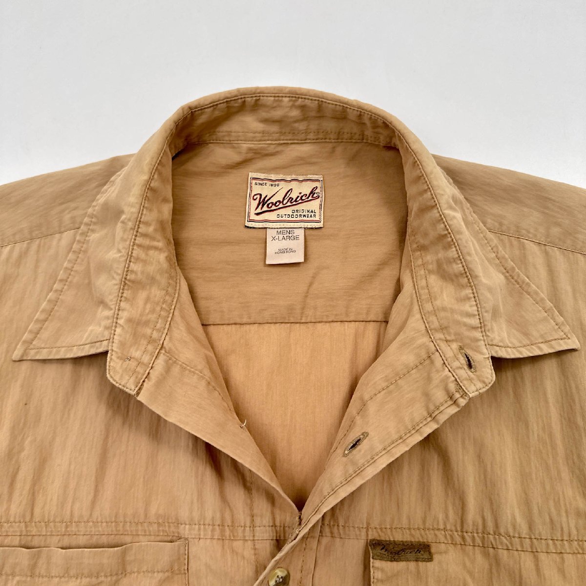 90s Woolrich ウールリッチ 半袖 ハンティング シャツ ワークシャツ XL/キャメル/メンズ/アメカジ/古着/ビッグサイズ/ビンテージ_画像4