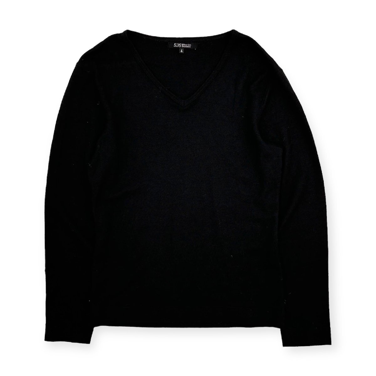 5351 POUR LES HOMMES プールオム 長袖 Vネック ウール セーター Tシャツ カットソー 4/メンズ/アバハウス/日本製/黒/ブラック_画像1