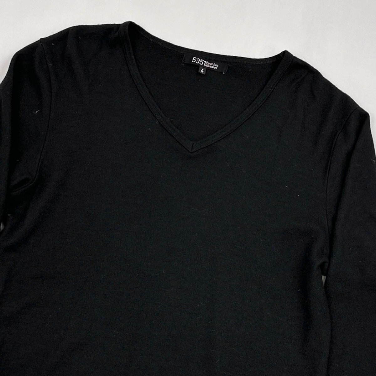 5351 POUR LES HOMMES プールオム 長袖 Vネック ウール セーター Tシャツ カットソー 4/メンズ/アバハウス/日本製/黒/ブラック_画像2