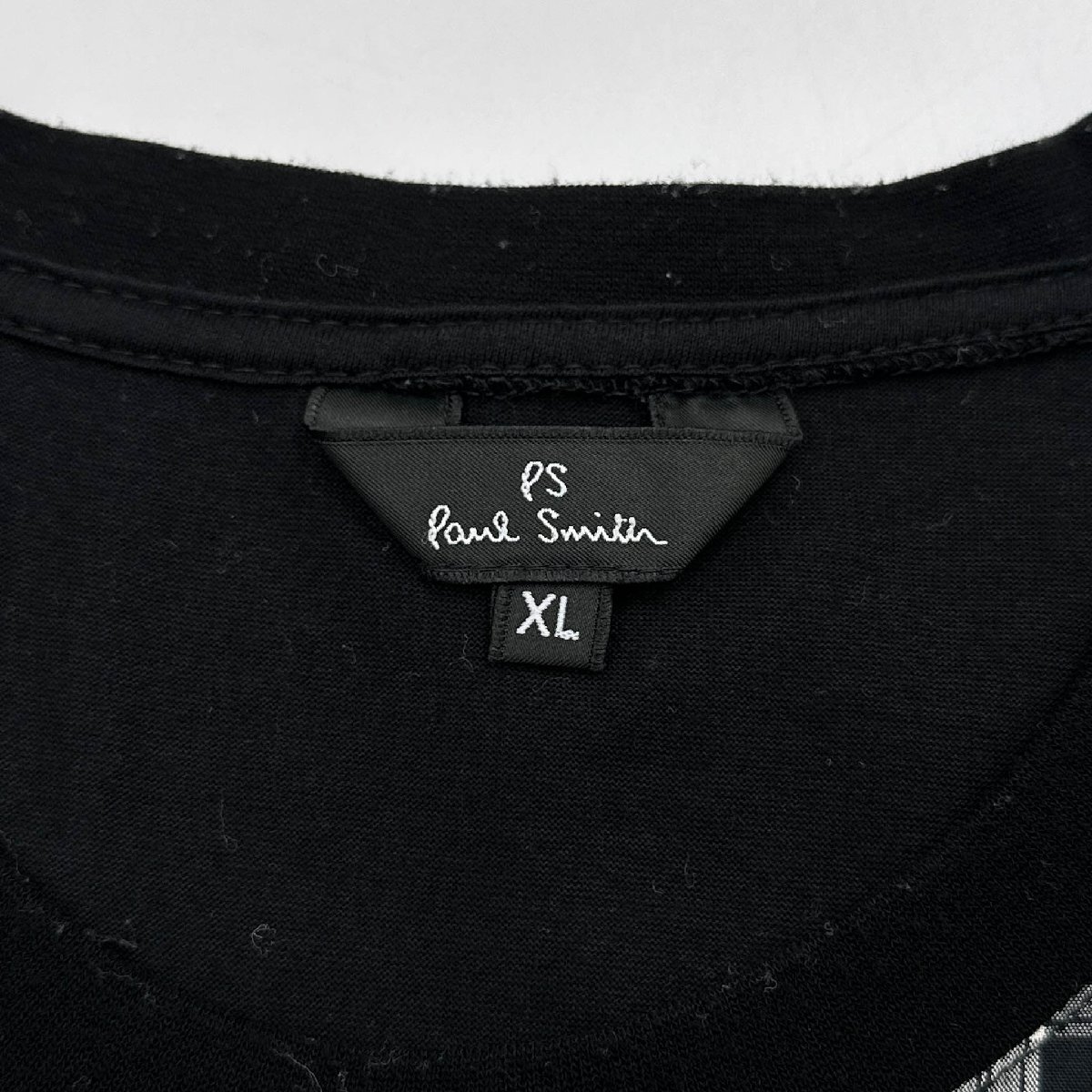 PS Paul Smith ポールスミス チェック柄 切替 半袖 Tシャツ カットソー XL/黒/ブラック/メンズ/ジョイックスコーポレーション/日本製_画像4