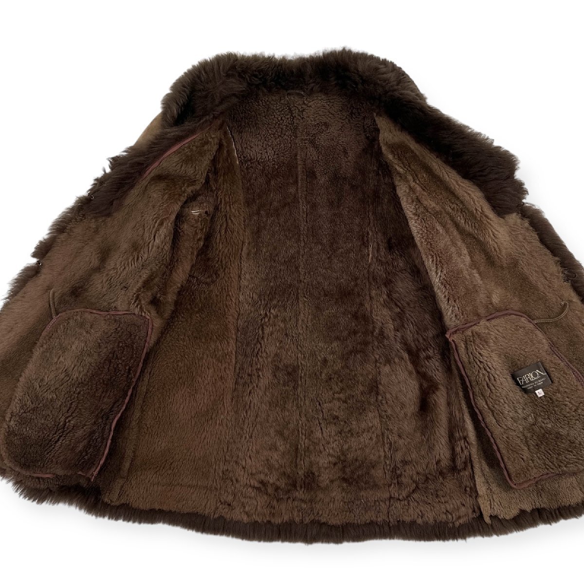 スペイン製◆FARLON 羊革 本革 リアルムートン コート ジャケット Lサイズ / ブラウン スウェードレザー_画像7