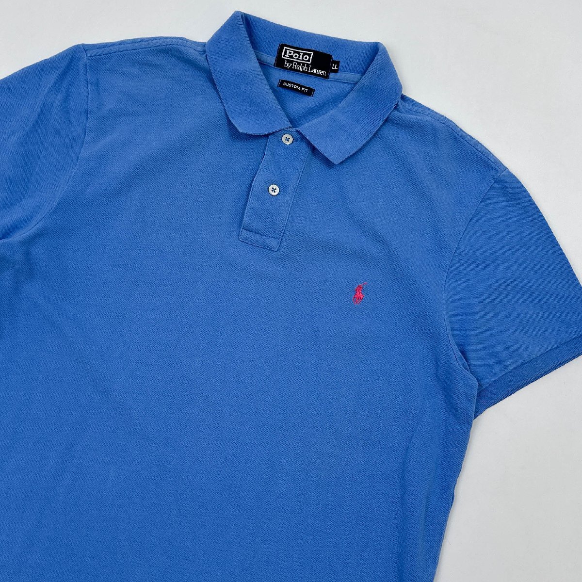 POLO RALPH LAUREN ポロ ラルフローレン 半袖 コットン 鹿の子 ポロシャツ CUSTOM FIT LLサイズ/ブルー系 /メンズ インパクト21代理_画像2