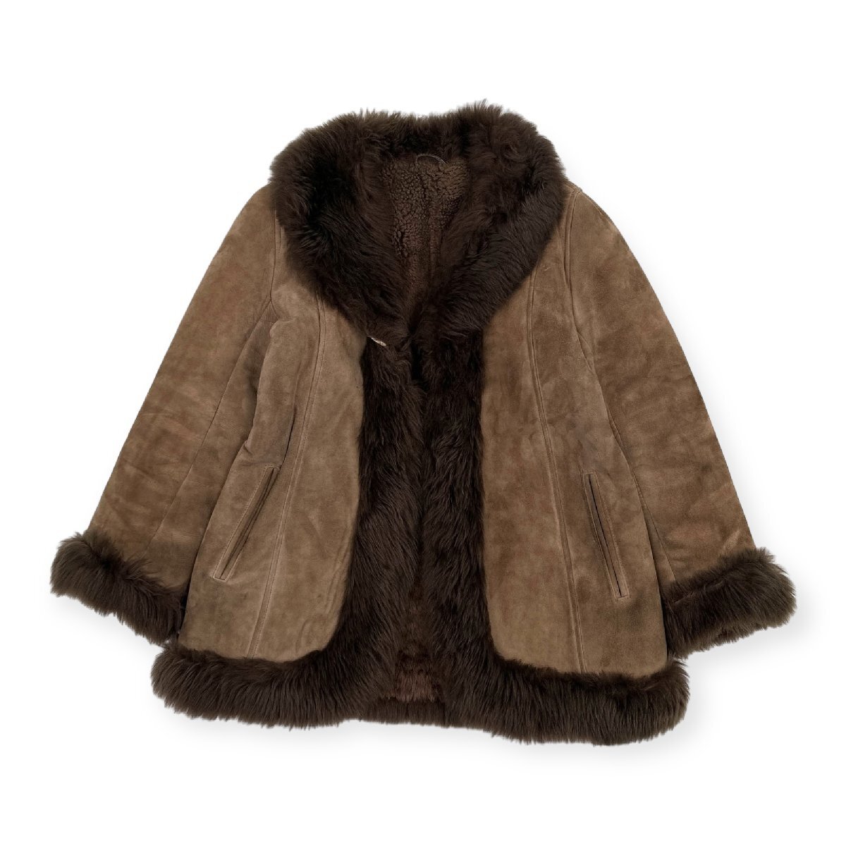 スペイン製◆FARLON 羊革 本革 リアルムートン コート ジャケット Lサイズ / ブラウン スウェードレザー_画像1