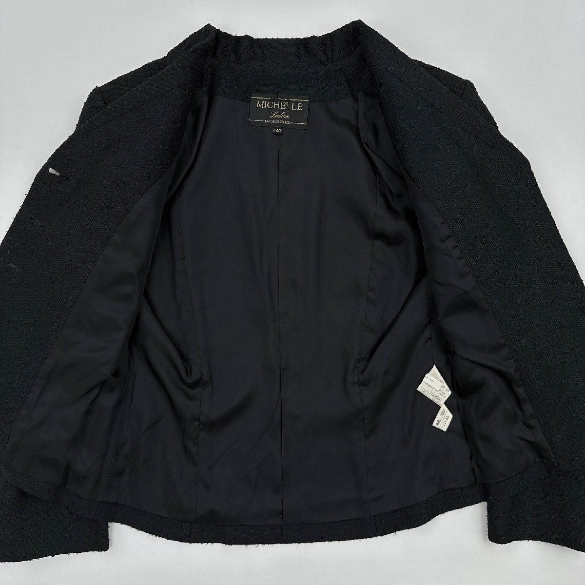 上下◆MICHELLE Leilian セットアップ スーツ ジャケット スカート 9 / 黒 ブラック レディース フランス製_画像5