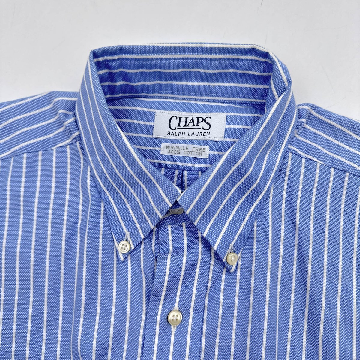 CHAPS RALPH LAUREN チャップス ラルフローレン ストライプ ボタンダウン BD 半袖 ドレスシャツ 40 /ブルー/ビンテージ/90s_画像3