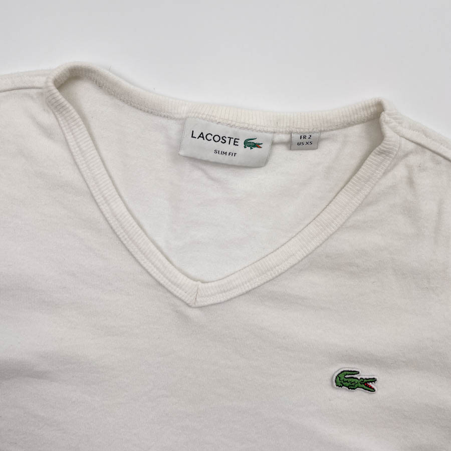 LACOSTE ラコステ Slim Fit ワニ刺繍 Vネック 半袖Tシャツ カットソー サイズ 2(FR) / 白 ホワイト メンズ 日本製_画像3